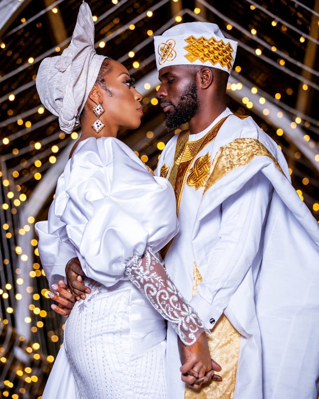Traditional Marriage Outfit An African couple dressed in traditional wedding attire
